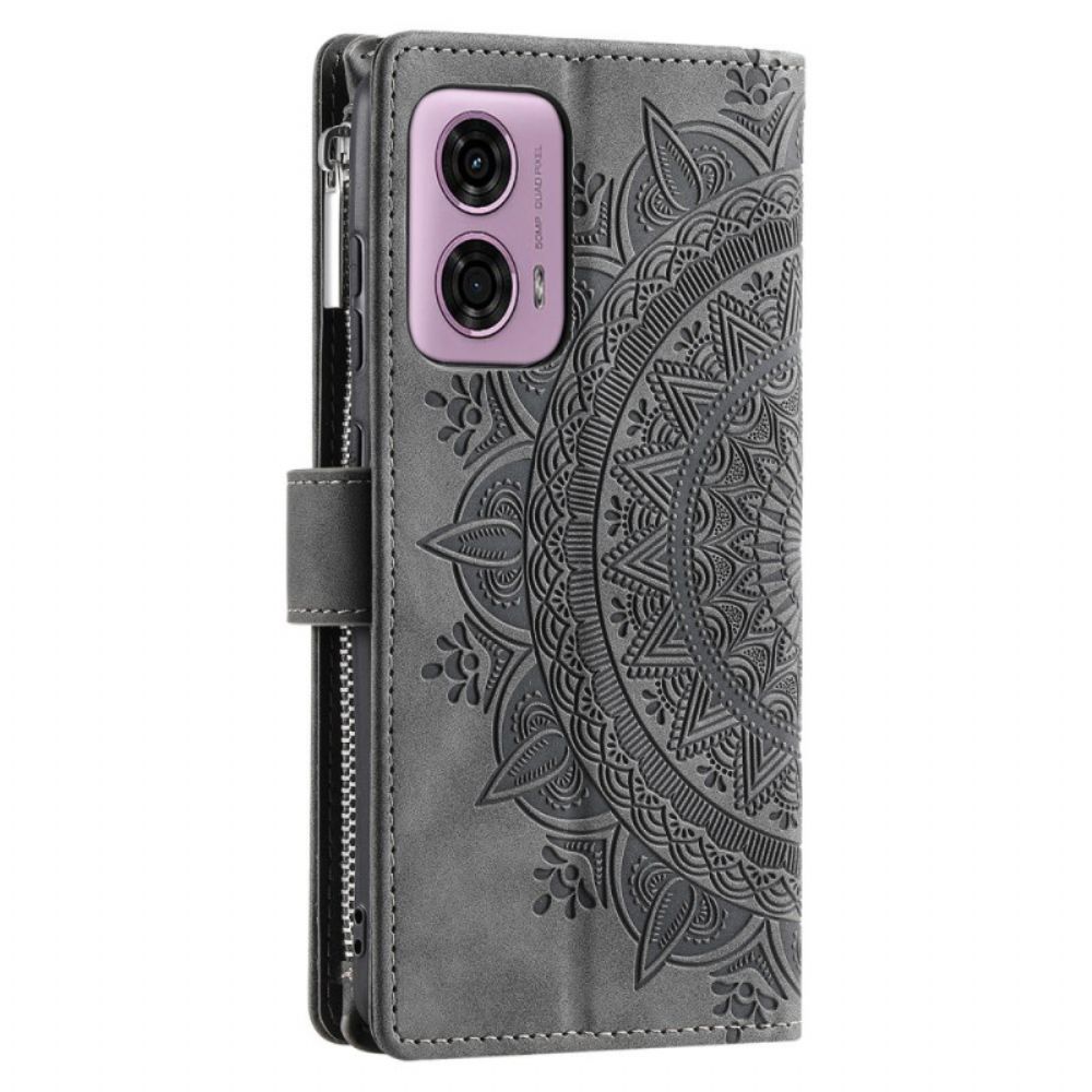 Bescherming Hoesje Motorola Edge 50 Fusion Portemonnee Met Suède Effect En Mandala-bloem