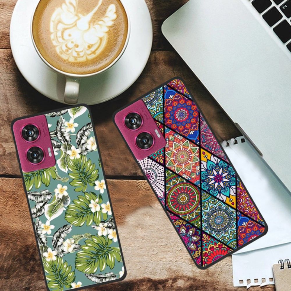 Cover Hoesje Motorola Edge 50 Fusion Telefoonhoesje Paarse Bloemen