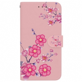 Leren Hoesje Motorola Edge 50 Fusion Sakura-patroon Met Riem Bescherming Hoesje