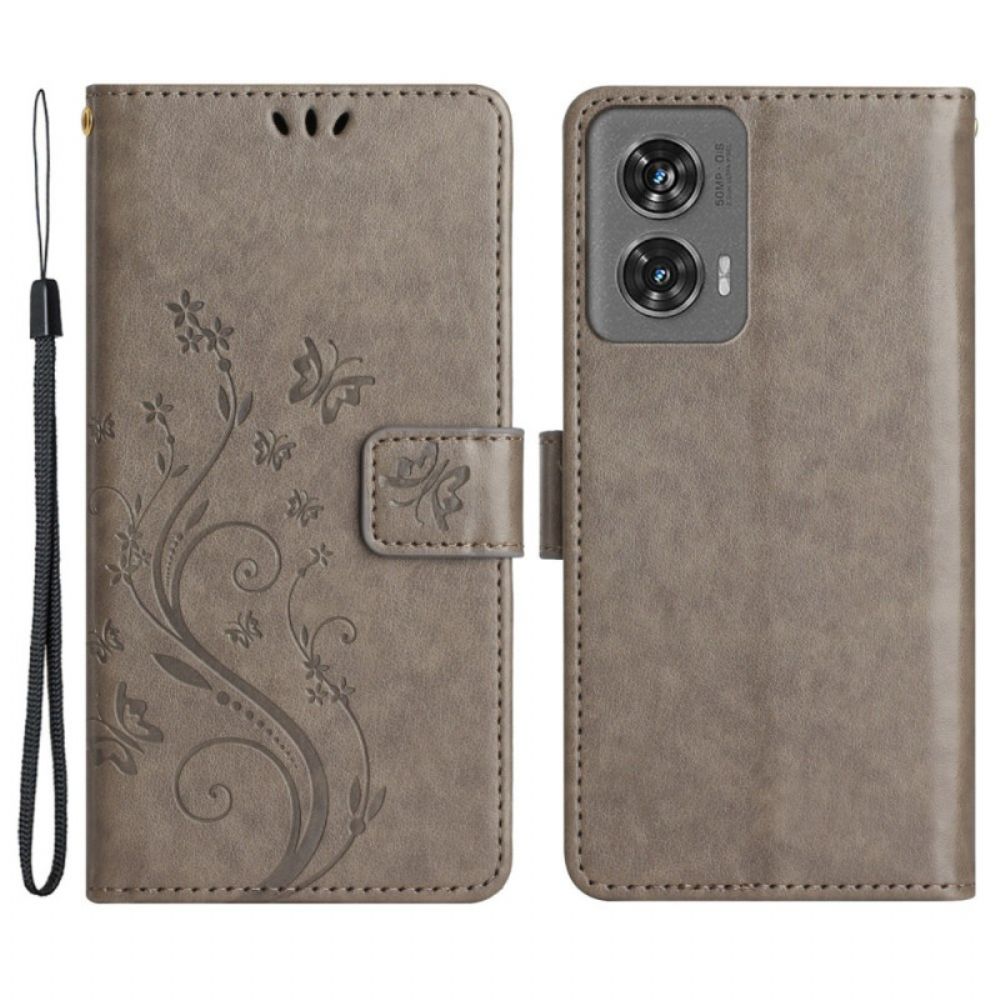 Leren Hoesje Voor Motorola Edge 50 Fusion Bloemen En Vlinders