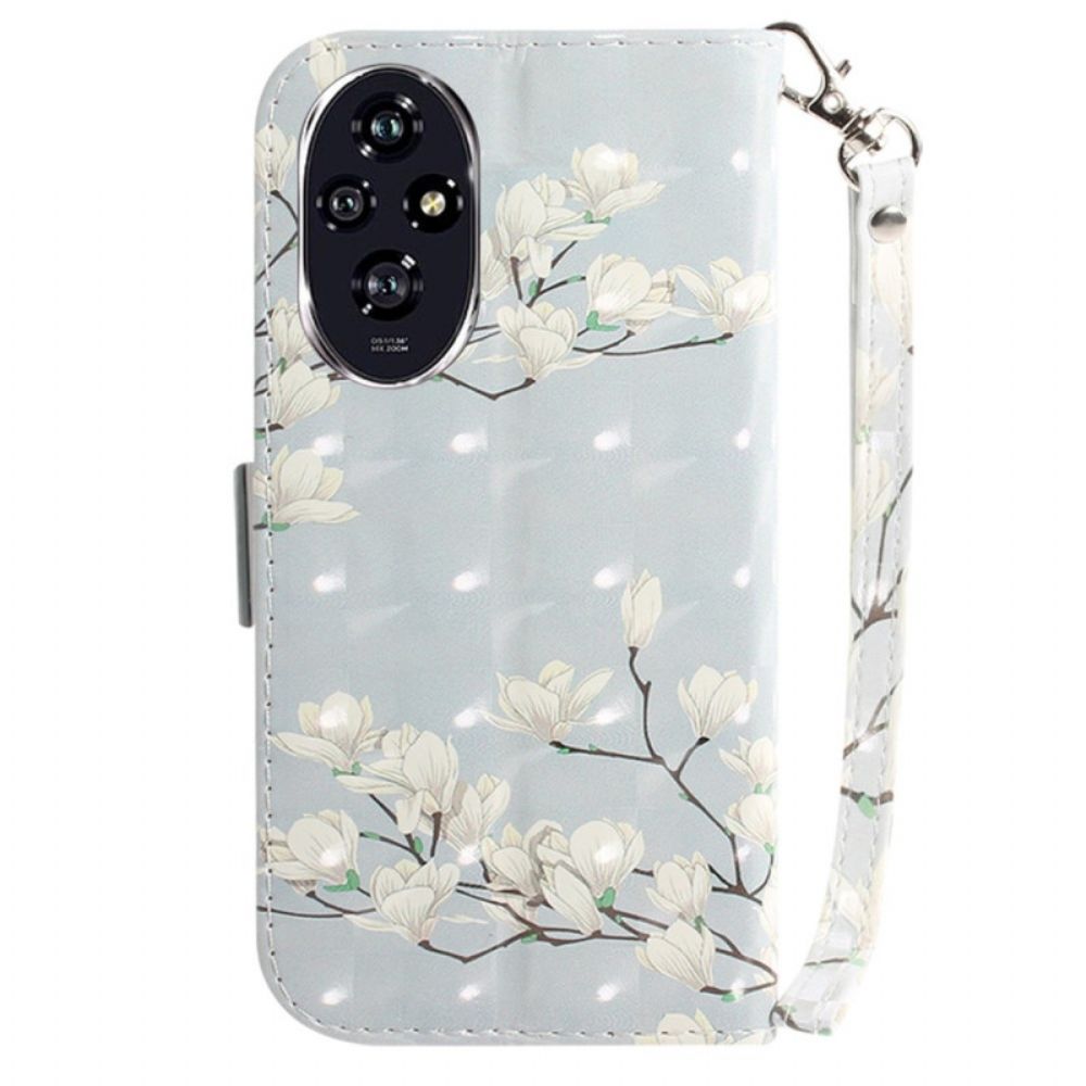 Leren Hoesje Honor 200 Magnoliapatroon Met Riem Bescherming Hoesje