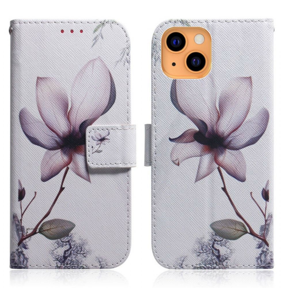 Flip Case voor iPhone 13 Oude Roze Bloem