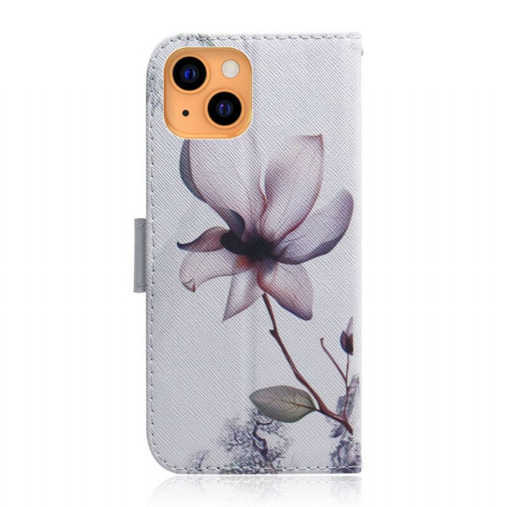 Flip Case voor iPhone 13 Oude Roze Bloem