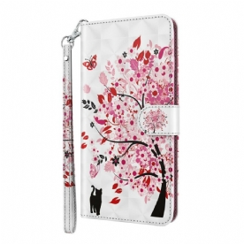 Flip Case voor iPhone 13 Roze Boom En Zwarte Kat