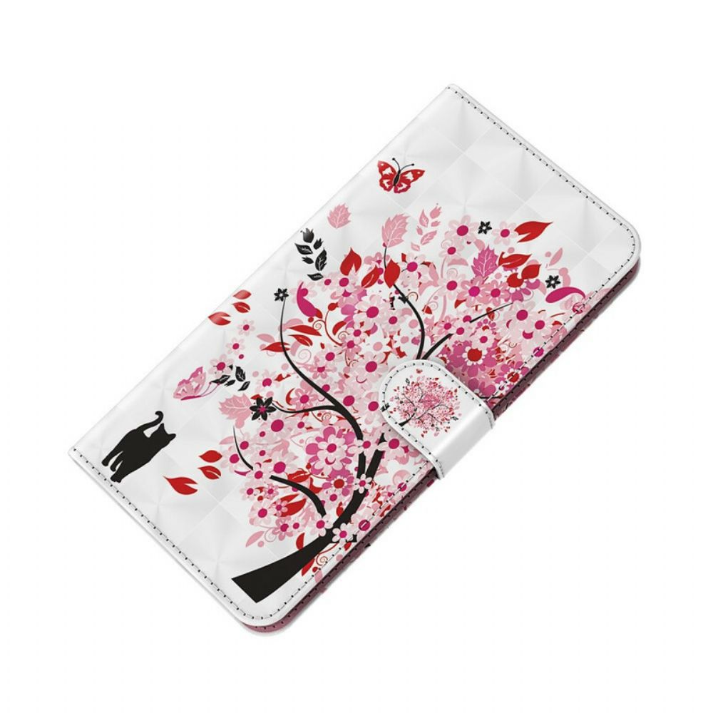 Flip Case voor iPhone 13 Roze Boom En Zwarte Kat