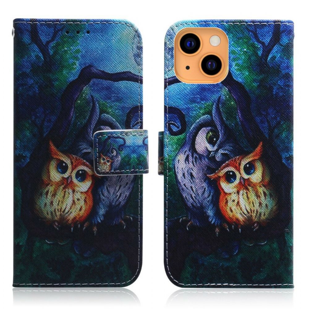 Flip Case voor iPhone 13 Uilen Schilderen