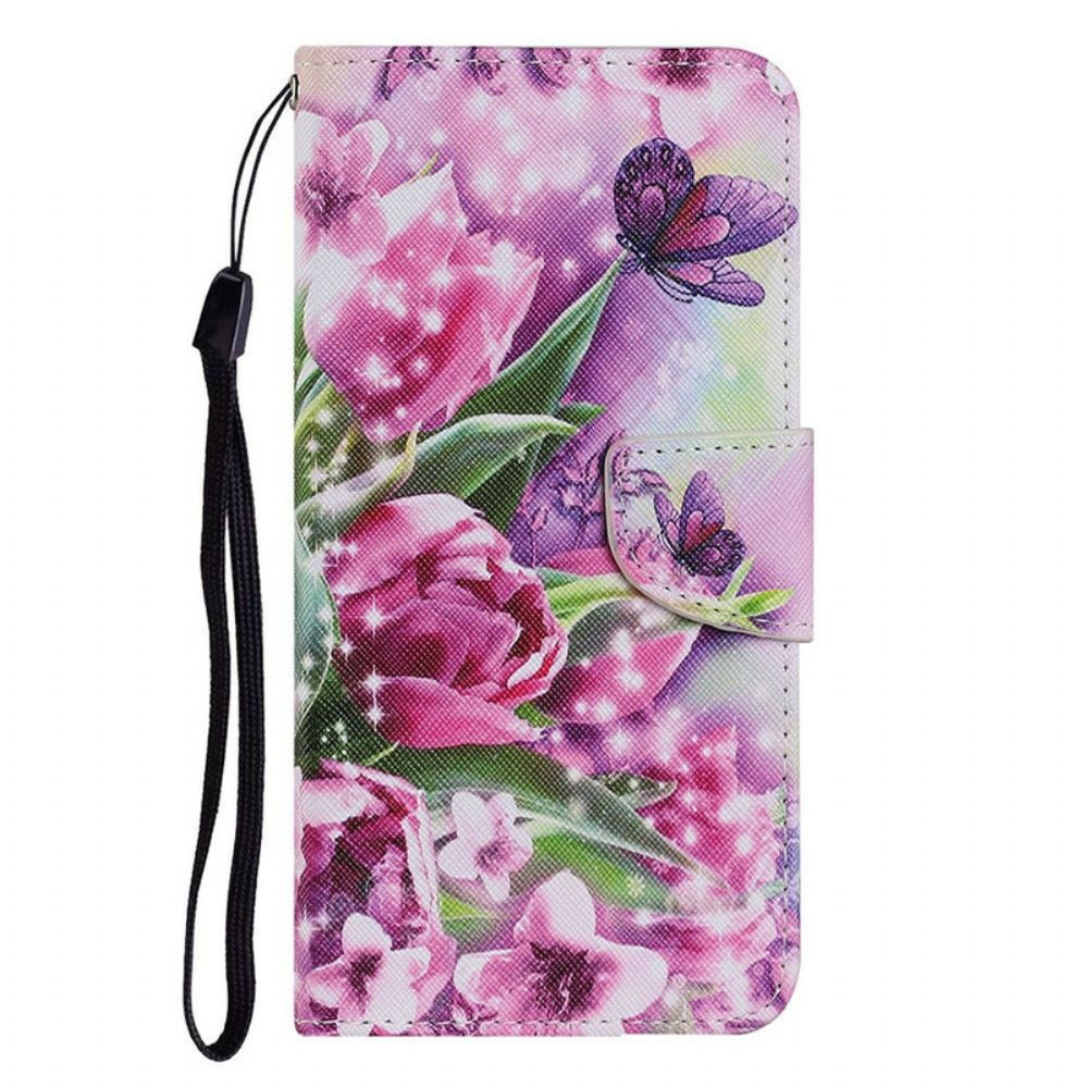 Flip Case voor iPhone 13 Vlinders En Tulpen