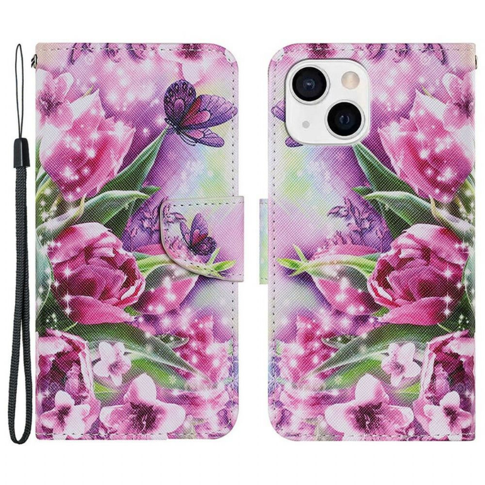 Flip Case voor iPhone 13 Vlinders En Tulpen