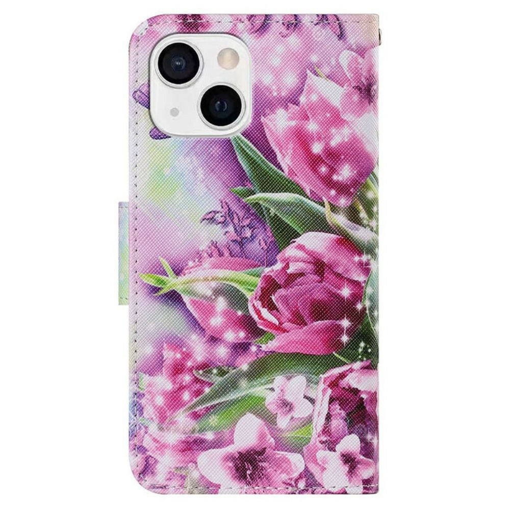 Flip Case voor iPhone 13 Vlinders En Tulpen