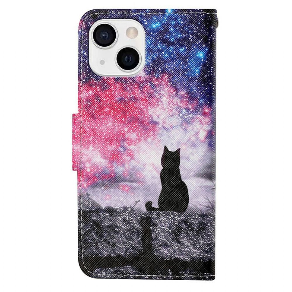 Folio-hoesje voor iPhone 13 Dakraam Kat