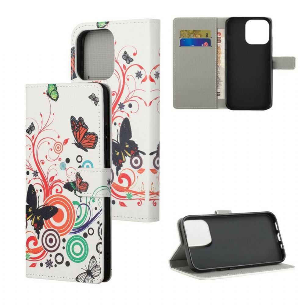 Folio-hoesje voor iPhone 13 Krankzinnige Vlinders