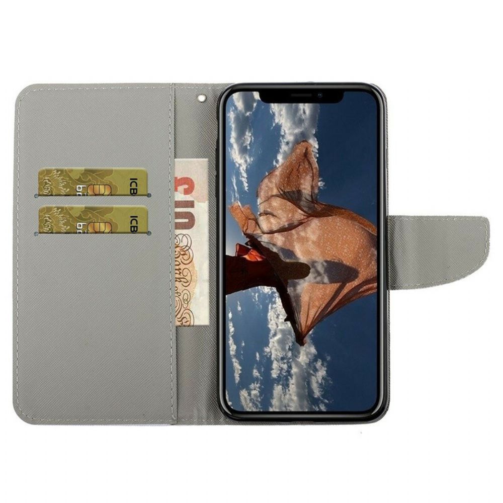 Folio-hoesje voor iPhone 13 Marmer Met Riem