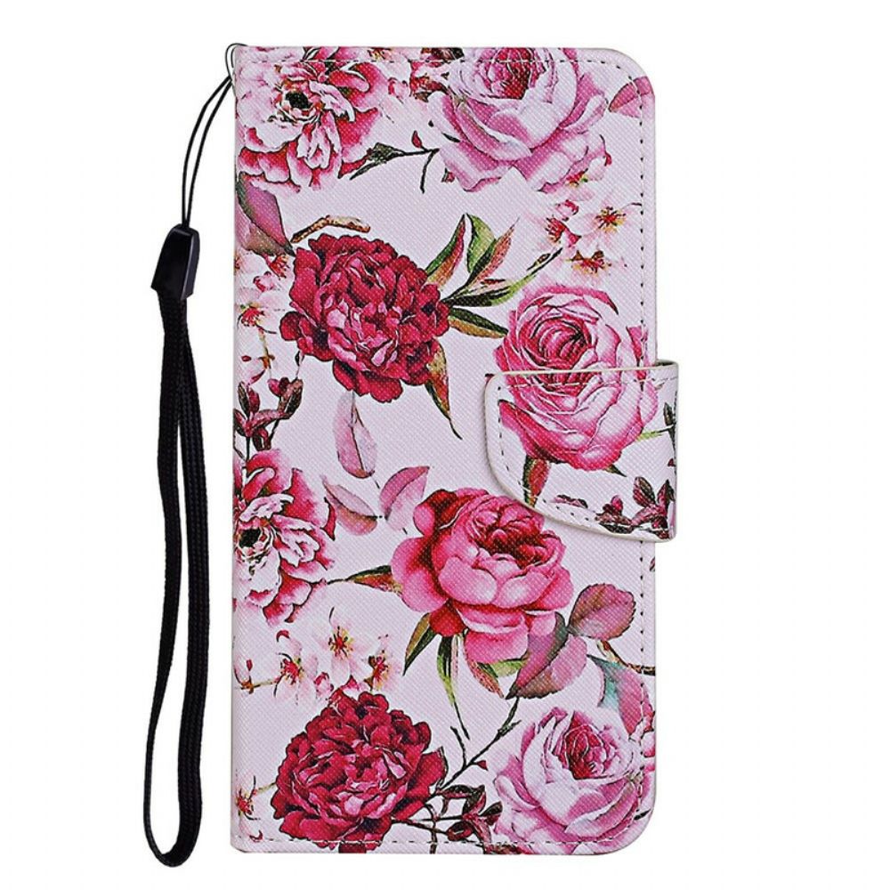 Folio-hoesje voor iPhone 13 Meesterlijke Bloemen Met Riem