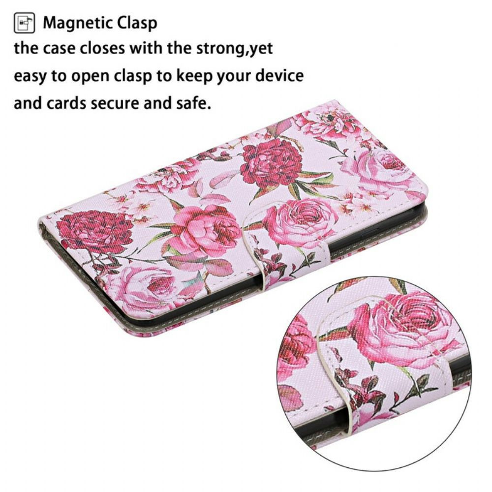 Folio-hoesje voor iPhone 13 Meesterlijke Bloemen Met Riem