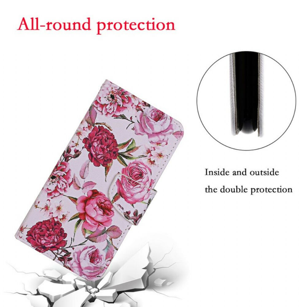 Folio-hoesje voor iPhone 13 Meesterlijke Bloemen Met Riem