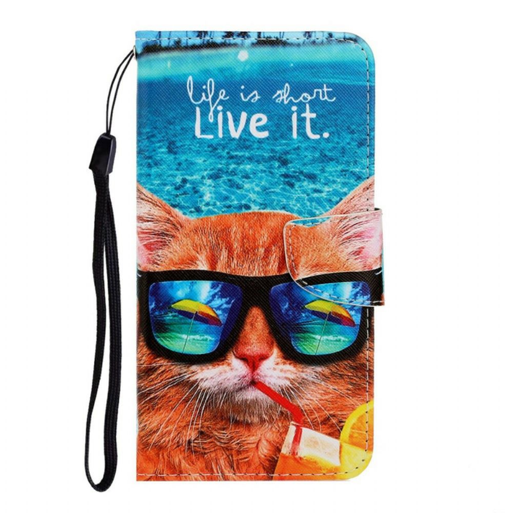 Folio-hoesje voor iPhone 13 Met Ketting Cat Live It Strappy