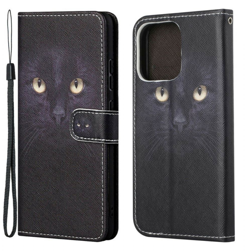 Folio-hoesje voor iPhone 13 Met Ketting Gebonden Zwarte Kattenogen