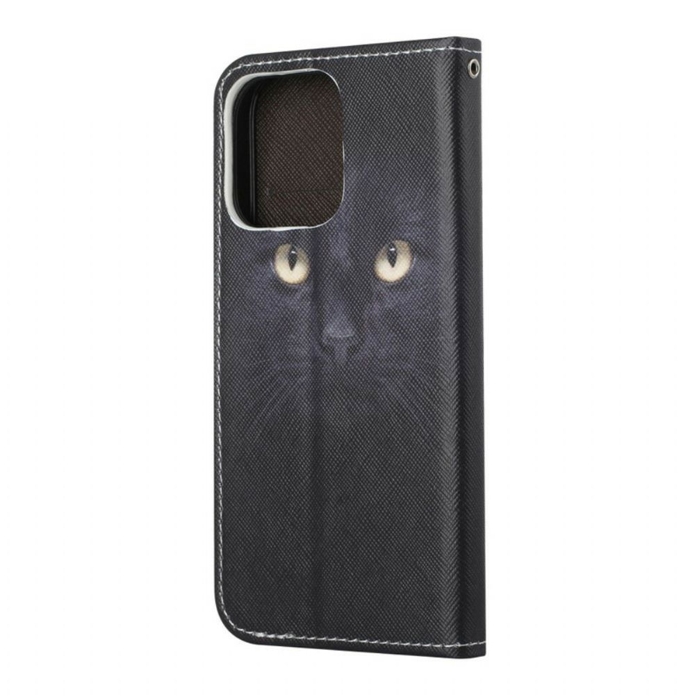 Folio-hoesje voor iPhone 13 Met Ketting Gebonden Zwarte Kattenogen