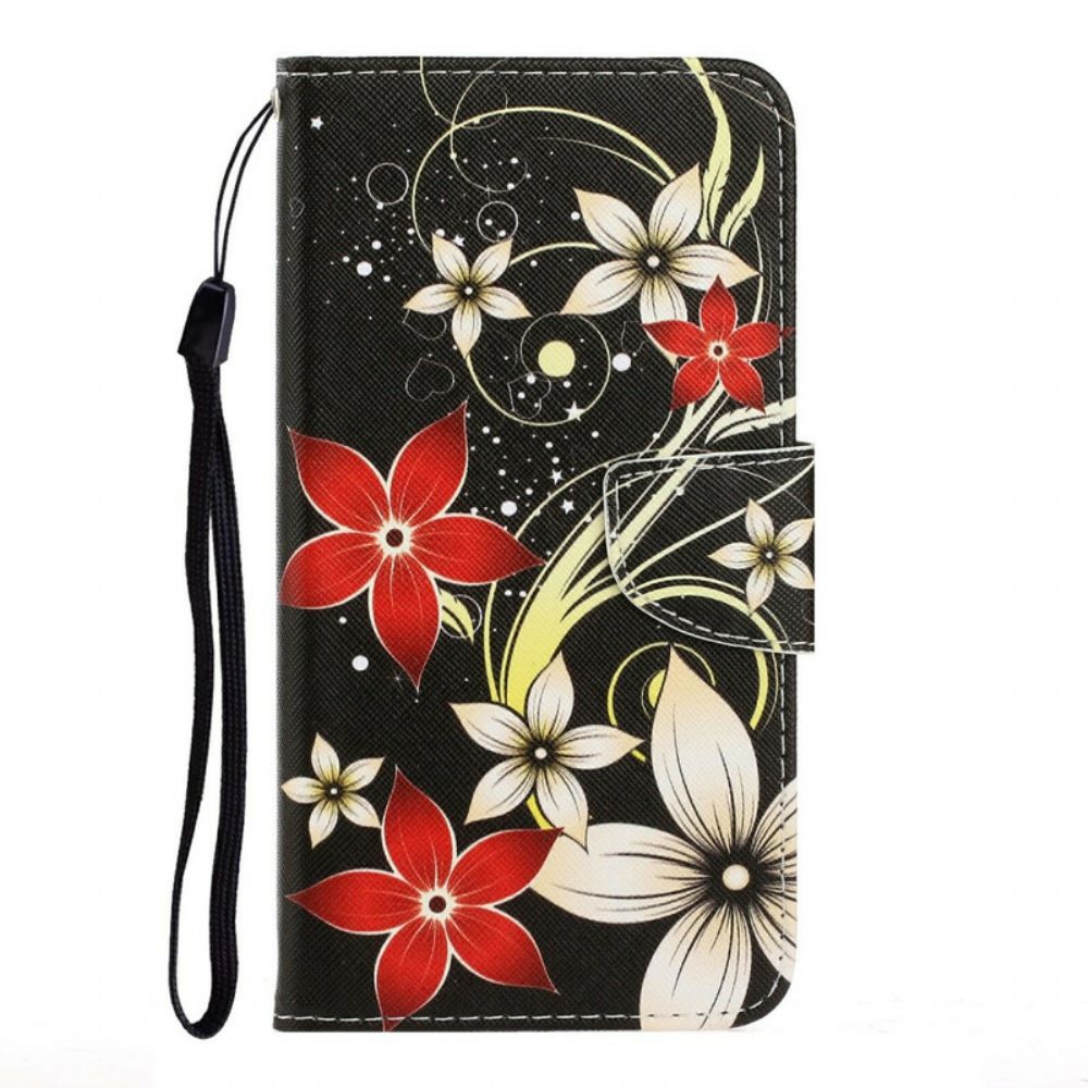 Folio-hoesje voor iPhone 13 Met Ketting Kleurrijke Bandbloemen