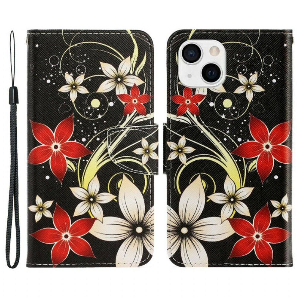 Folio-hoesje voor iPhone 13 Met Ketting Kleurrijke Bandbloemen