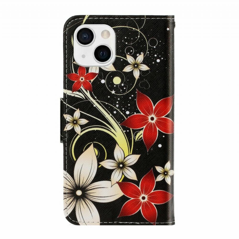 Folio-hoesje voor iPhone 13 Met Ketting Kleurrijke Bandbloemen