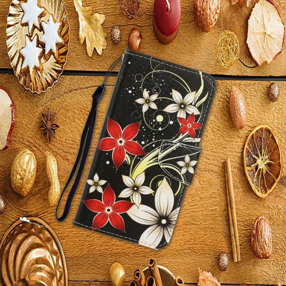 Folio-hoesje voor iPhone 13 Met Ketting Kleurrijke Bandbloemen