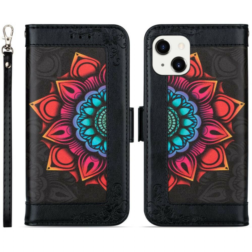 Folio-hoesje voor iPhone 13 Met Ketting Mandala Band Decoratie