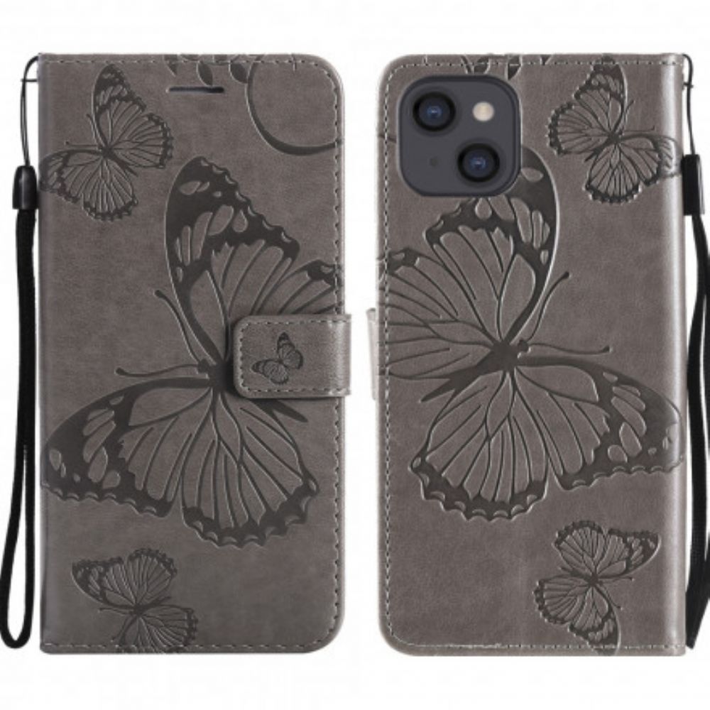 Folio-hoesje voor iPhone 13 Met Ketting Reuzenvlinders Met Bandjes