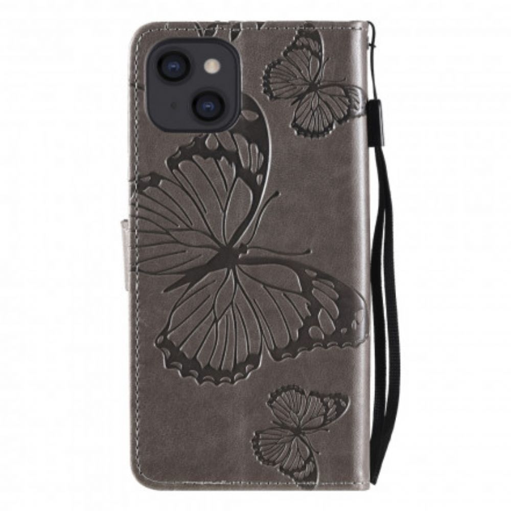 Folio-hoesje voor iPhone 13 Met Ketting Reuzenvlinders Met Bandjes