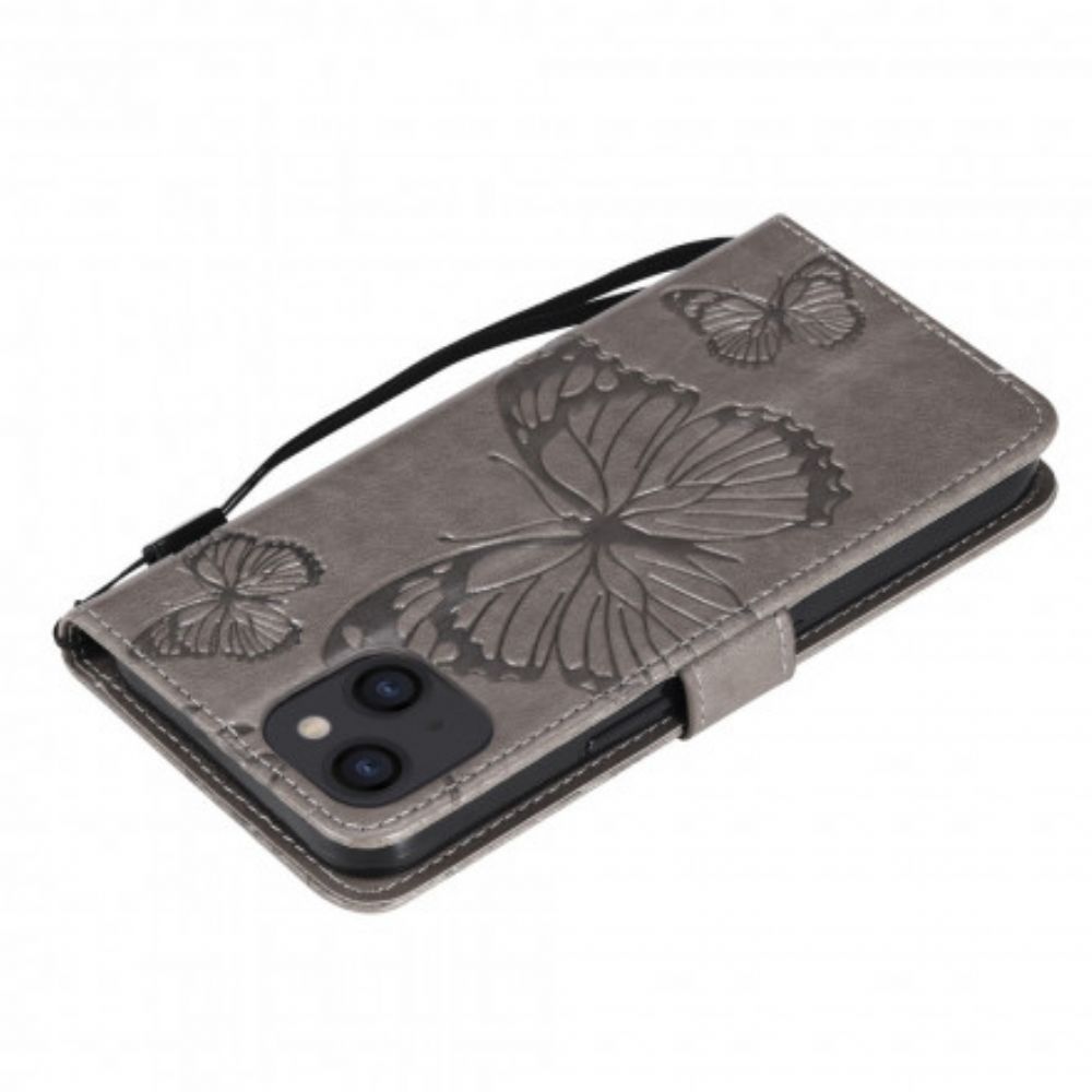 Folio-hoesje voor iPhone 13 Met Ketting Reuzenvlinders Met Bandjes