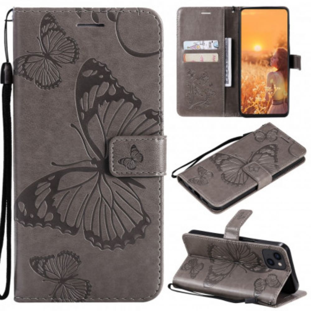 Folio-hoesje voor iPhone 13 Met Ketting Reuzenvlinders Met Bandjes