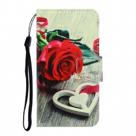 Folio-hoesje voor iPhone 13 Met Ketting Romantische Roos Met Bandjes