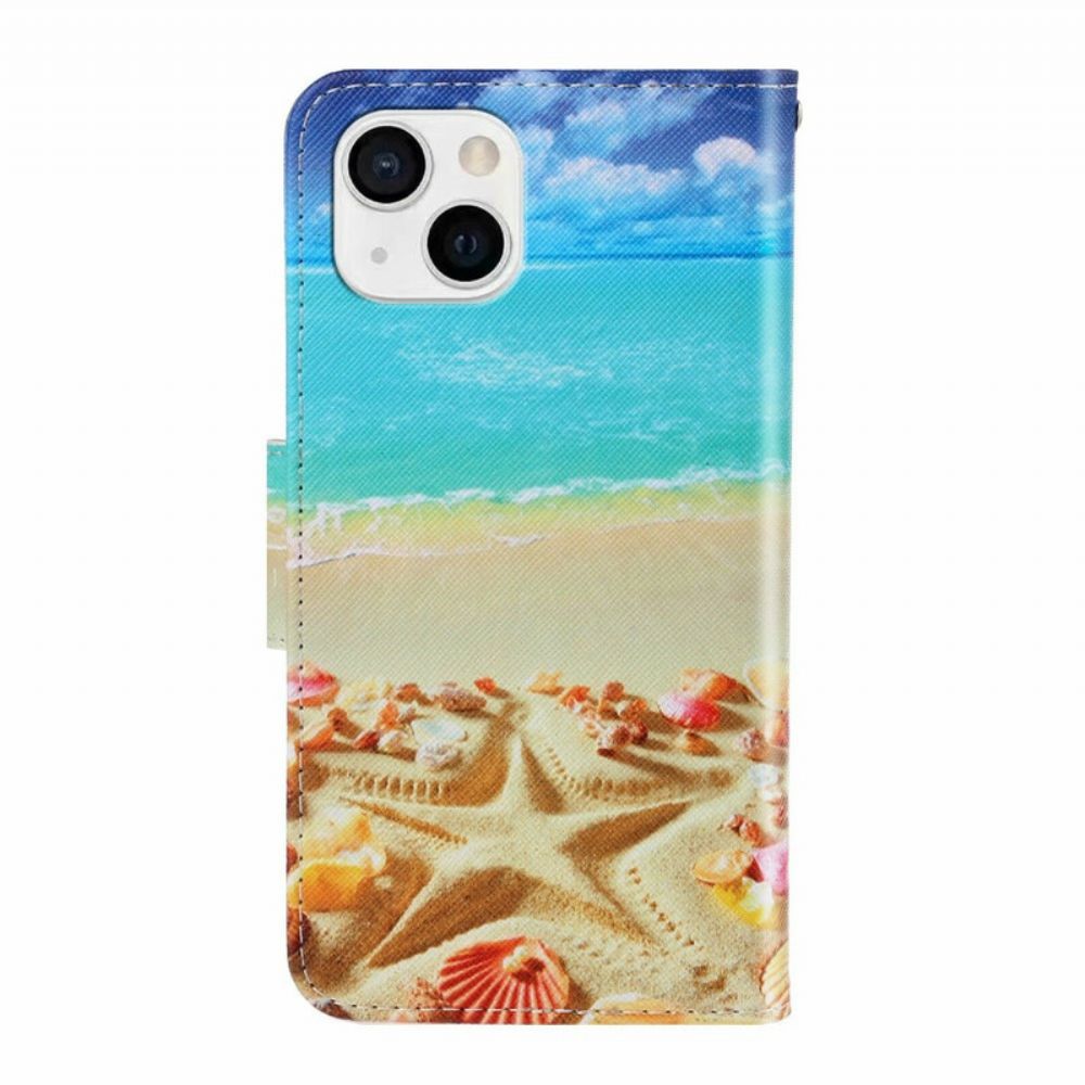 Folio-hoesje voor iPhone 13 Met Ketting Strandstrand