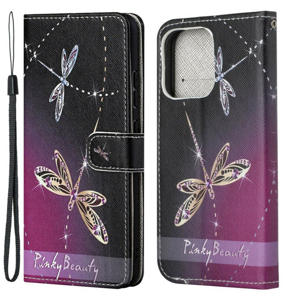 Folio-hoesje voor iPhone 13 Met Ketting Thong Libellen