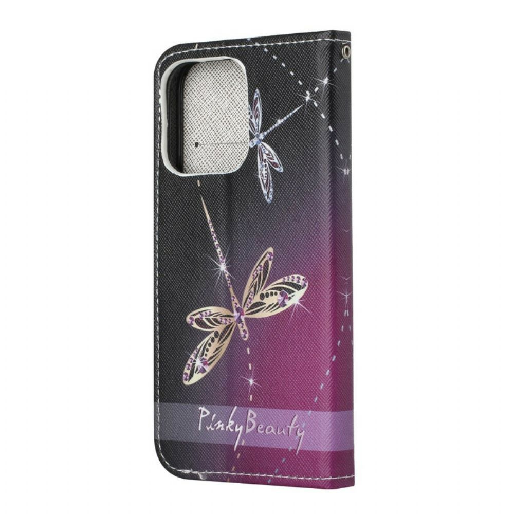 Folio-hoesje voor iPhone 13 Met Ketting Thong Libellen