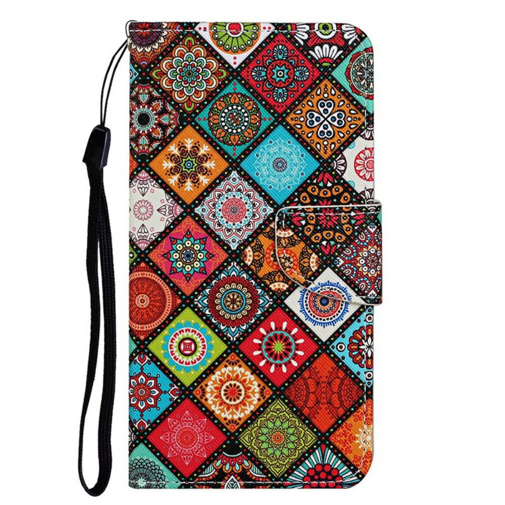 Folio-hoesje voor iPhone 13 Patchwork-mandala's Met Koord