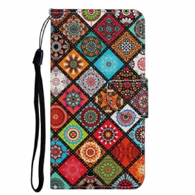 Folio-hoesje voor iPhone 13 Patchwork-mandala's Met Koord