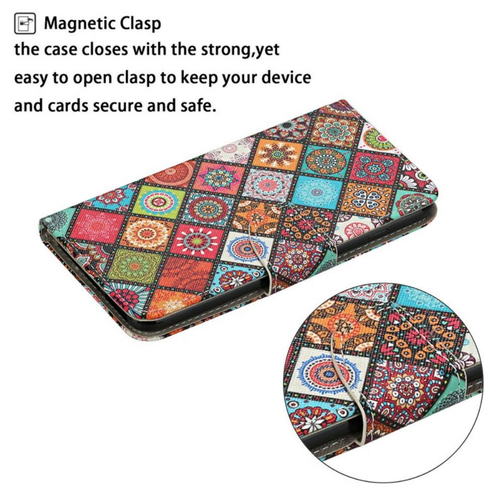 Folio-hoesje voor iPhone 13 Patchwork-mandala's Met Koord