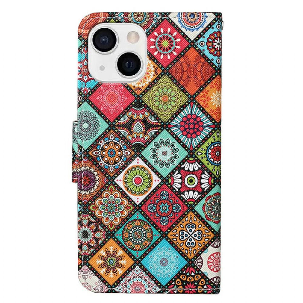 Folio-hoesje voor iPhone 13 Patchwork-mandala's Met Koord