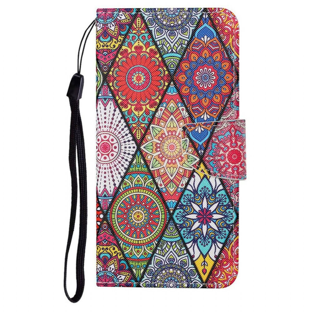 Folio-hoesje voor iPhone 13 Patchwork Met Lanyard