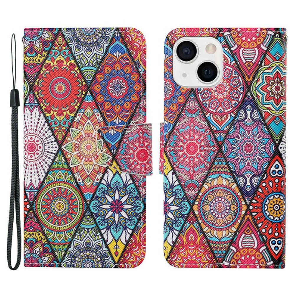 Folio-hoesje voor iPhone 13 Patchwork Met Lanyard