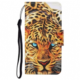 Folio-hoesje voor iPhone 13 Tijger Met Lanyard