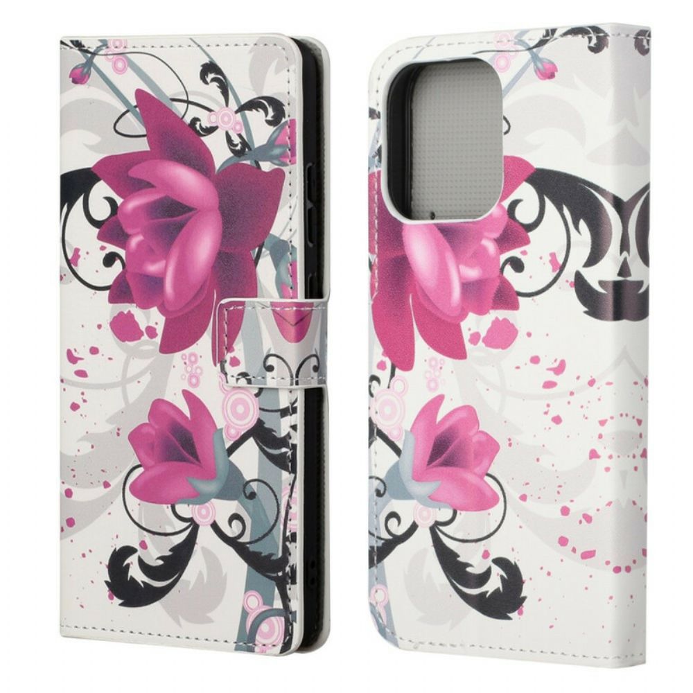 Folio-hoesje voor iPhone 13 Tropische Bloemen