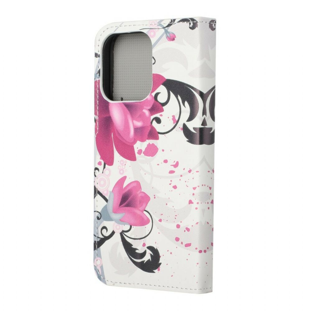 Folio-hoesje voor iPhone 13 Tropische Bloemen