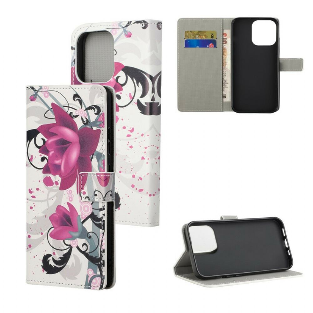 Folio-hoesje voor iPhone 13 Tropische Bloemen