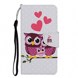 Folio-hoesje voor iPhone 13 Uil Familie Met Lanyard