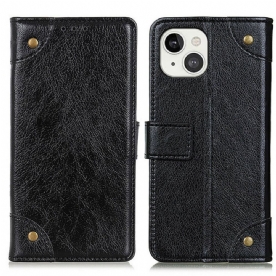 Folio-hoesje voor iPhone 13 Vintage Klinknagels Nappaleer Stijl