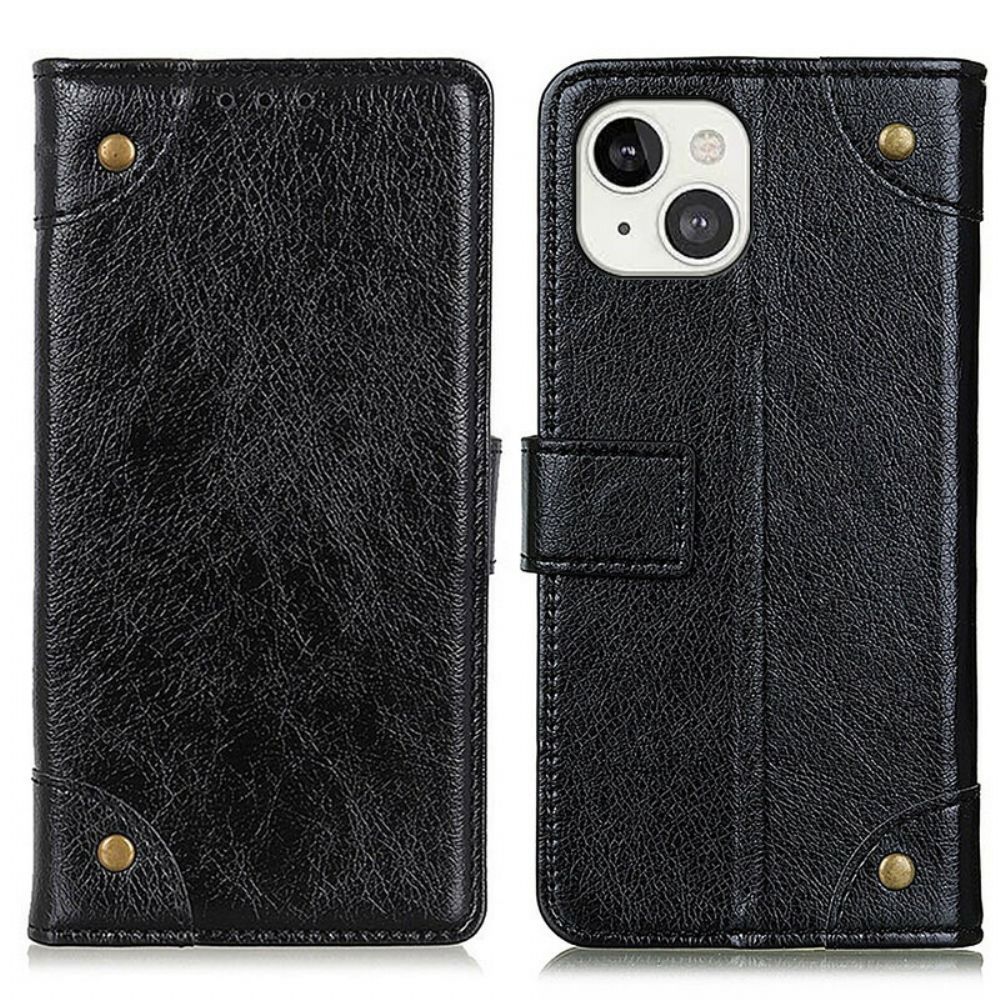 Folio-hoesje voor iPhone 13 Vintage Klinknagels Nappaleer Stijl