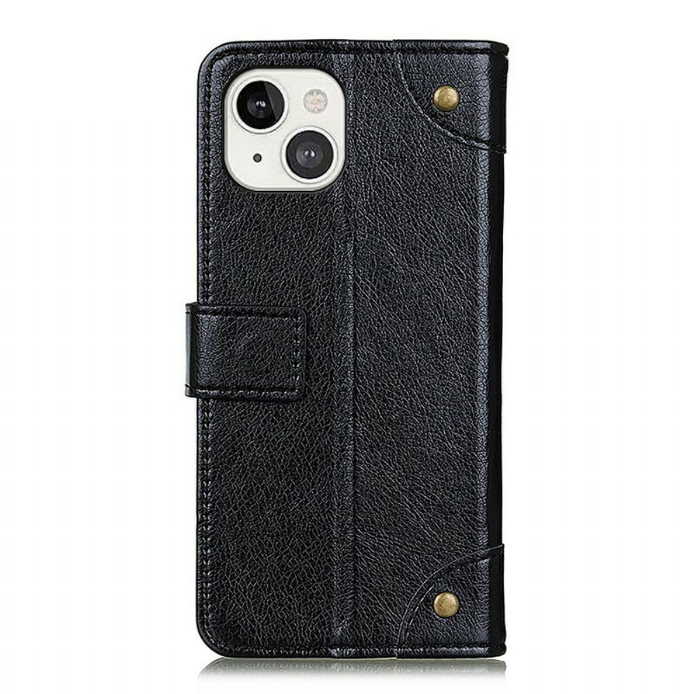 Folio-hoesje voor iPhone 13 Vintage Klinknagels Nappaleer Stijl