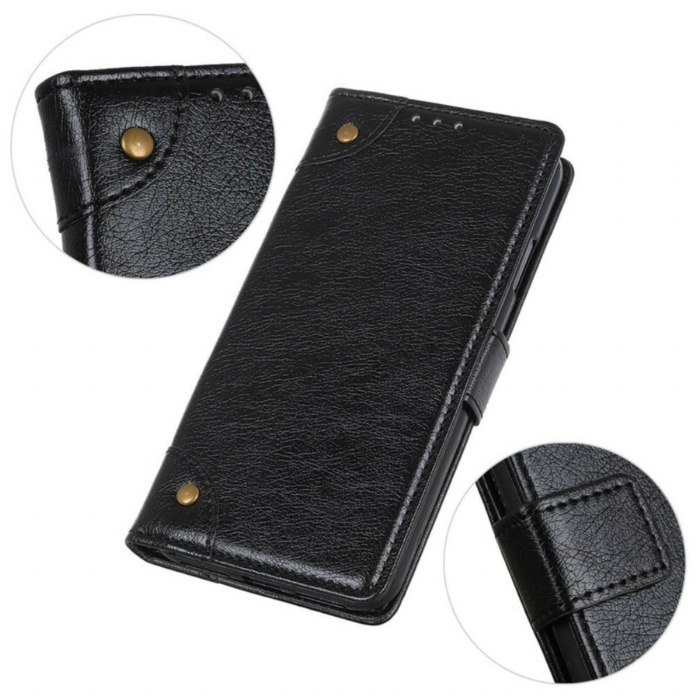 Folio-hoesje voor iPhone 13 Vintage Klinknagels Nappaleer Stijl